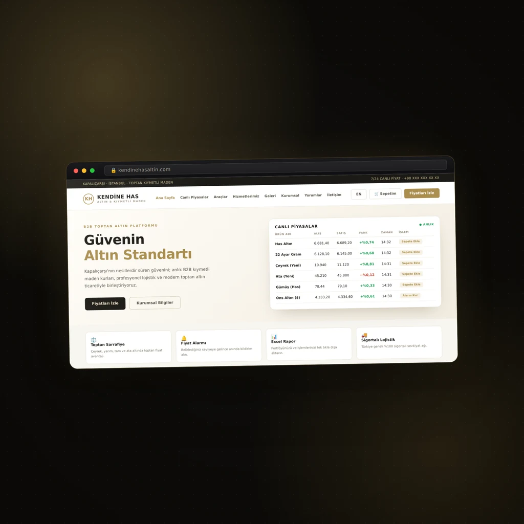 Kendine Has Altın B2B Platformu ve Kurumsal Web Sitesi Tasarımı