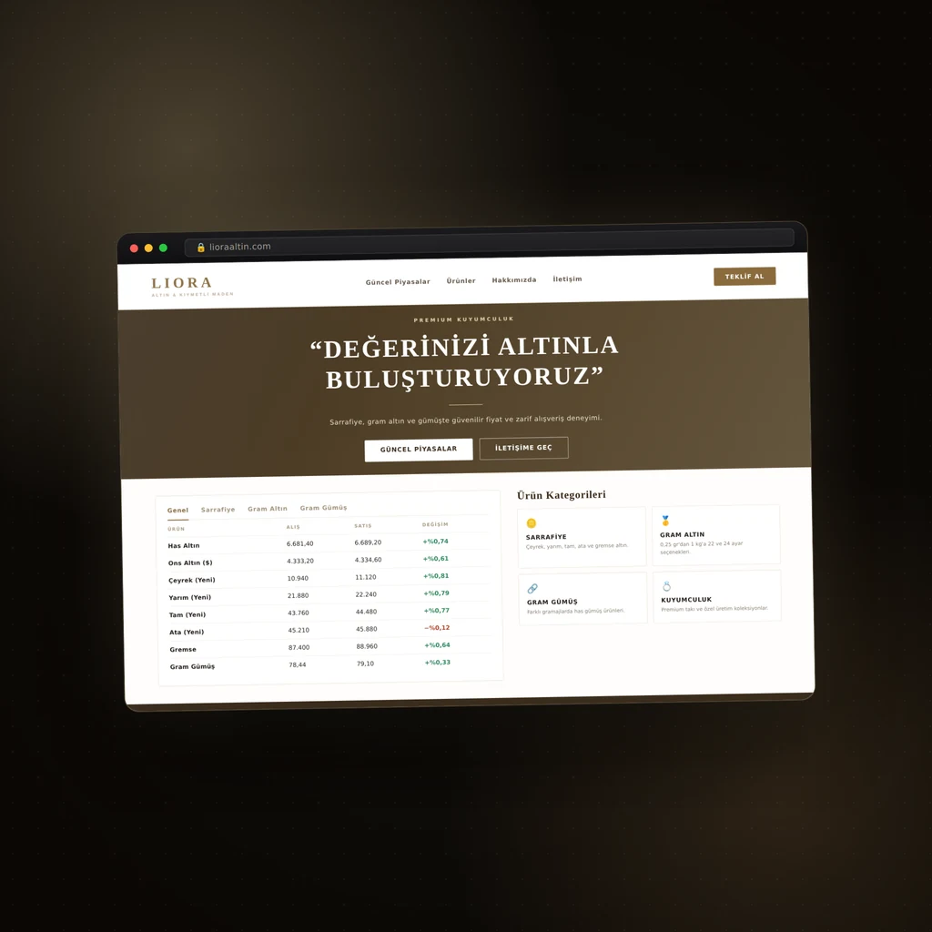 Liora Altın Premium E-Ticaret Sitesi ve Kuyumculuk Yazılımı